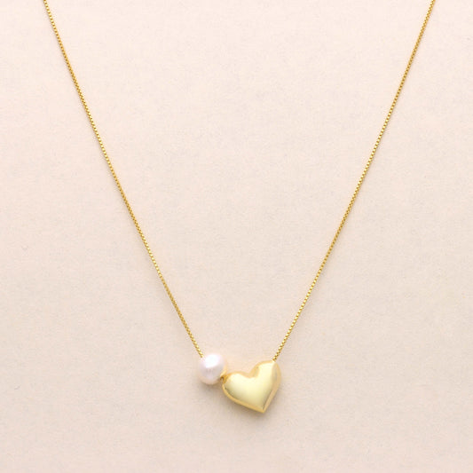 Heart and Pearl Charm Necklace